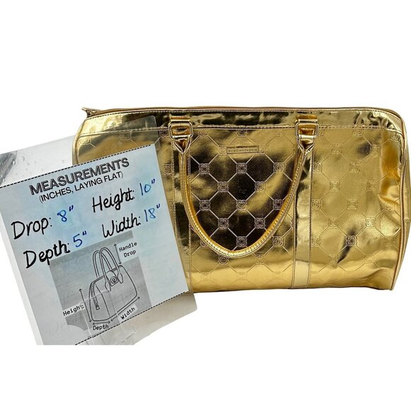 BCBGMAXAZRIA Tote Bag Women's 18x10x5 Metallic Gold Satchel Logo Embossed Y2K - Picture 8 of 8